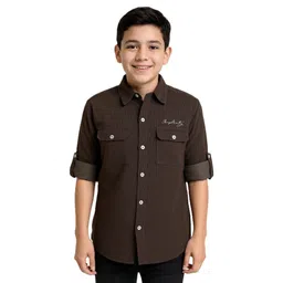 CAVIO Cotton Woven Full Sleeves Simplicity Text Printed Shirt - Brown-image-21