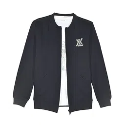 CAVIO Cotton Woven Full Sleeves Solid Jacket With Tee Set - Navy Blue-picture-26