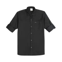 CAVIO Cotton Woven Full Sleeves Solid Shirt - Black-picture-19