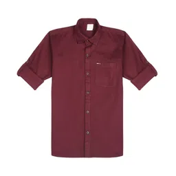 CAVIO Cotton Woven Full Sleeves Solid Shirt - Maroon-picture-22