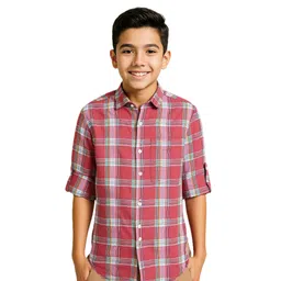 CAVIO Cotton Woven Full Sleeves Tartan Checked Shirt - Red-picture-34