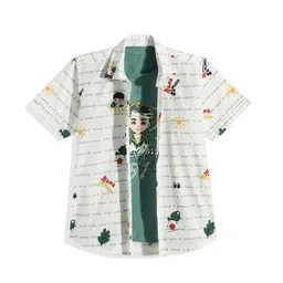 CAVIO Cotton Woven Half Sleeves Boy & Typography Printed Shirt & Tee - Green-picture-11