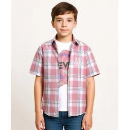 CAVIO Cotton Woven Half Sleeves Checked Shirt & Tee Set - Pink-picture-23