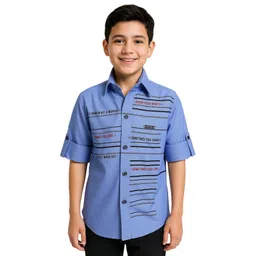 CAVIO Full Sleeves Stripes And Text Print Casual Shirt - Blue-picture-15