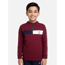 Cavio Kids Dark Maroon Color Block Full Sleeves T-Shirt-picture-11