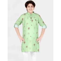Cavio Kids Green & White Cotton Printed Full Sleeves Kurta Set-picture-38