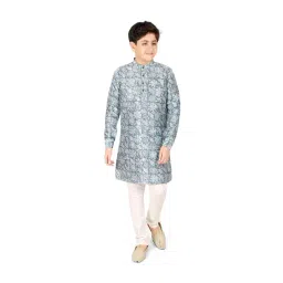 Cavio Kids Grey & White Printed Full Sleeves Kurta Set-picture-16