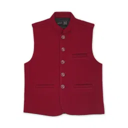 Cavio Kids Maroon Solid Nehru Jacket-picture-12