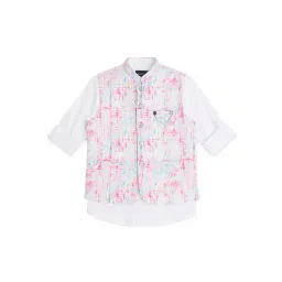 Cavio Kids Pink & White Printed Full Sleeves Nehru Jacket with Shirt-picture-45