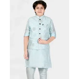 Cavio Kids Sky Blue Embroidered Full Sleeves Kurta Set-picture-22