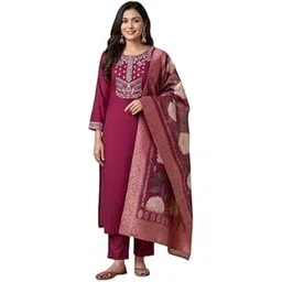 Cavira Women's Wine Chanderi Cotton Readymade Salwar Suit (S Size)-picture-16