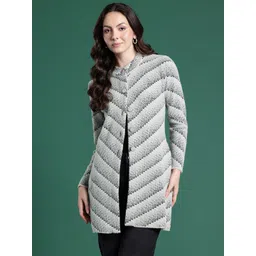 Cayman Striped Self Design Longline Woollen Cardigan-picture-12