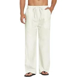 cb-colebrook Mens Casual Linen Pants Elastic Waist Pants Drawstring Summer Beach Yoga Linen Trouser | Loose Fit Track Pants-picture-21