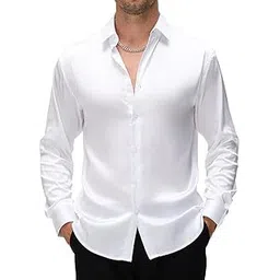 cb-colebrook Mens Stylish Solid Silk Satin Casual Dress Shirts for Men Shiny Long Sleeve Button Down Shirt Party Prom Wedding Shirt for Mens-picture-24