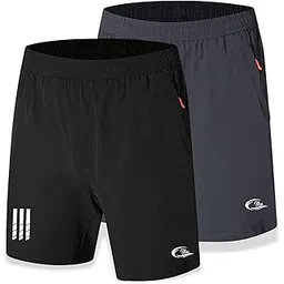 CBlue Men's Outdoor Quick Dry Lightweight Sports Shorts with 2 Zipper Pockets, Breathable Hiking Running Gym Workout Athletic Shorts Combo of 2-picture-15