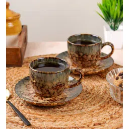 cdi (Set of 12) 200ml Textured Ceramic Tea Cups & Saucers (Brown)-picture-38