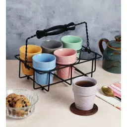 cdi (Set of 6 ) 160ml Classic Ceramic Kullad with Stand (Multi)-picture-14