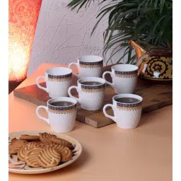 cdi Textured 200ml White & Brown Bone China (Set of 6) Tea Cup-picture-19
