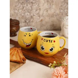 CDI Yellow & White 2 Pieces Text or Slogans Printed Ceramic Glossy Mugs 300 ml-picture-17