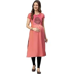 cee 18 Cotton Rayon A-Line Flared Maternity Feeding Kurti for Women with Zippers | Maxi Gown Dress for Women | Breastfeeding Dress for Mothers | Feeding Kurti for Women | Maternity Wear for Women-picture-49