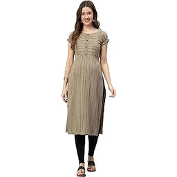 cee 18 Women's Cotton Rayon A-Line Maternity Feeding Kurti with Zippers(9937_36,Joyous Grey,S)-picture-40