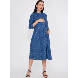 CEFALU Print Denim Maternity A-Line Midi Dress-picture-28