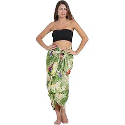 celby Beach Wear Swimsuit Cover up Wrap Sarong Light Green with Floral Print-picture-41