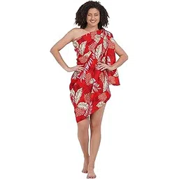 celby Red Printed Multi Way Wrap Sarong Coverup Lightweight For Women-picture-54