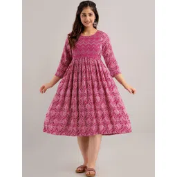 CELEBRAVO Ethnic Motifs Printed Pleated Maternity Fit & Flare Midi Dress-picture-21