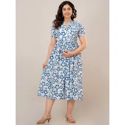 CELEBRAVO Floral Printed Pure Cotton Fit & Flare Maternity & Feeding Dress-picture-23