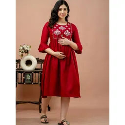 CELEBRAVO Women Floral Embroidered Maternity Fit & Flare Midi Dress-picture-16