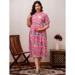 CELEBRAVO Women Printed Pure Cotton Fit and Flared Maternity Dress-picture-14
