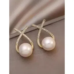 Celestique Artificial Stones Studded & Pearls Beaded Contemporary Shaped Korean Studs-picture-29