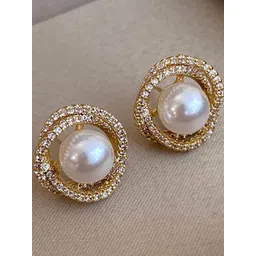 Celestique Cubic Zirconia Studded Circular Shaped Studs-picture-39