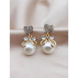 Celestique Gold-Plated Contemporary Stone Studded Drop Earrings-picture-31