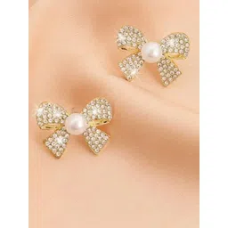 Celestique Gold-Plated Stone Studded Bow Shaped Studs-image-41