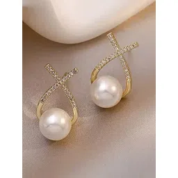 Celestique Korean Artificial Stones Studded & Pearl Beaded Contemporary Studs-picture-34