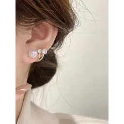 Celestique Korean Stainless Steel Rhinestone & Pearls Studded Contemporary Shaped Studs-picture-39