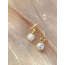 Celestique Pearls Beaded Spiral Contemporary Shaped Korean Drop Earrings-picture-24