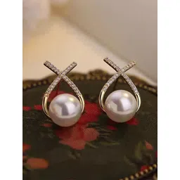 Celestria Artificial Stones Studded And Beaded Korean Contemporary Drop Earrings-picture-31