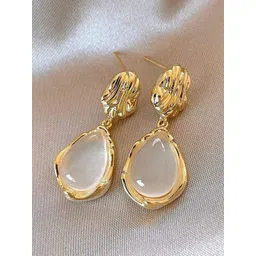 Celestria Gold-Plated Artificial Stones Studded Teardrop Shaped Drop Earrings-picture-40