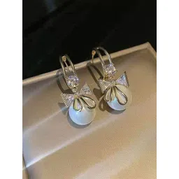 Celestria Korean Artificial Stones Studded & Beaded Contemporary Half Hoop Earrings-picture-25