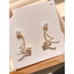 Celestria Korean Artificial Stones Studded Beaded Contemporary Drop Earrings-picture-28