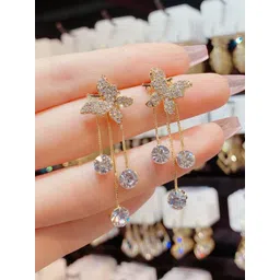 Celestria korean Artificial Stones Studded Butterfly Drop Earrings-picture-34