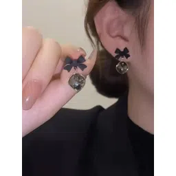 Celestria Korean Crystals Studded Contemporary Shaped Drop Earrings-picture-13