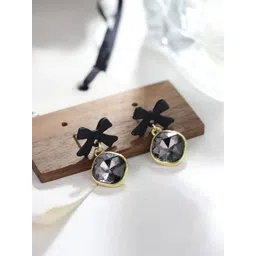 Celestria Korean Crystals Studded Contemporary Shaped Drop Earrings-picture-14