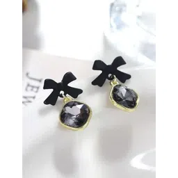 Celestria Korean Crystals Studded Contemporary Shaped Drop Earrings-picture-12
