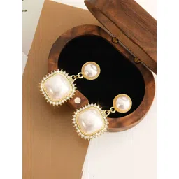 Celestria korean Gold-Plated Artificial Beaded Contemporary Drop Earrings-picture-23