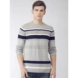 Celio Men Grey & Navy Blue Striped Sweater-picture-26