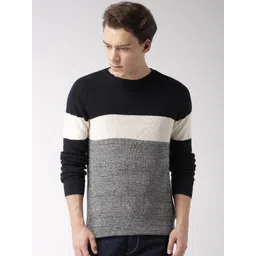 Celio Men Grey & Navy Colourblocked Pullover-picture-41